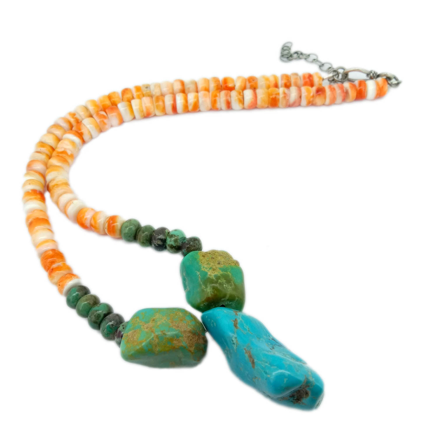 Əllə Örgü Təbii Firuzəyi Spiny Oyster Rondelle Muncuqlu Boyunbağı 925 Ayar Gümüş 15