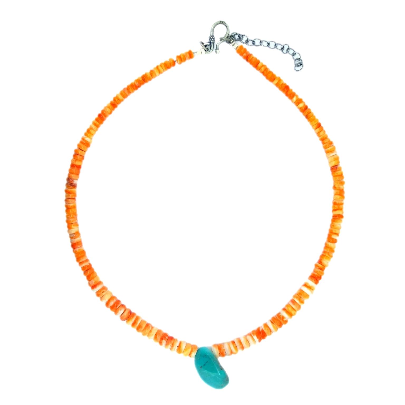 Kingman Turquoise Spiny Oyster Necklace 925 Sterling Silver ខ្សែកត្បូងពេជ្រនិរតីតិចតួចបំផុត 1