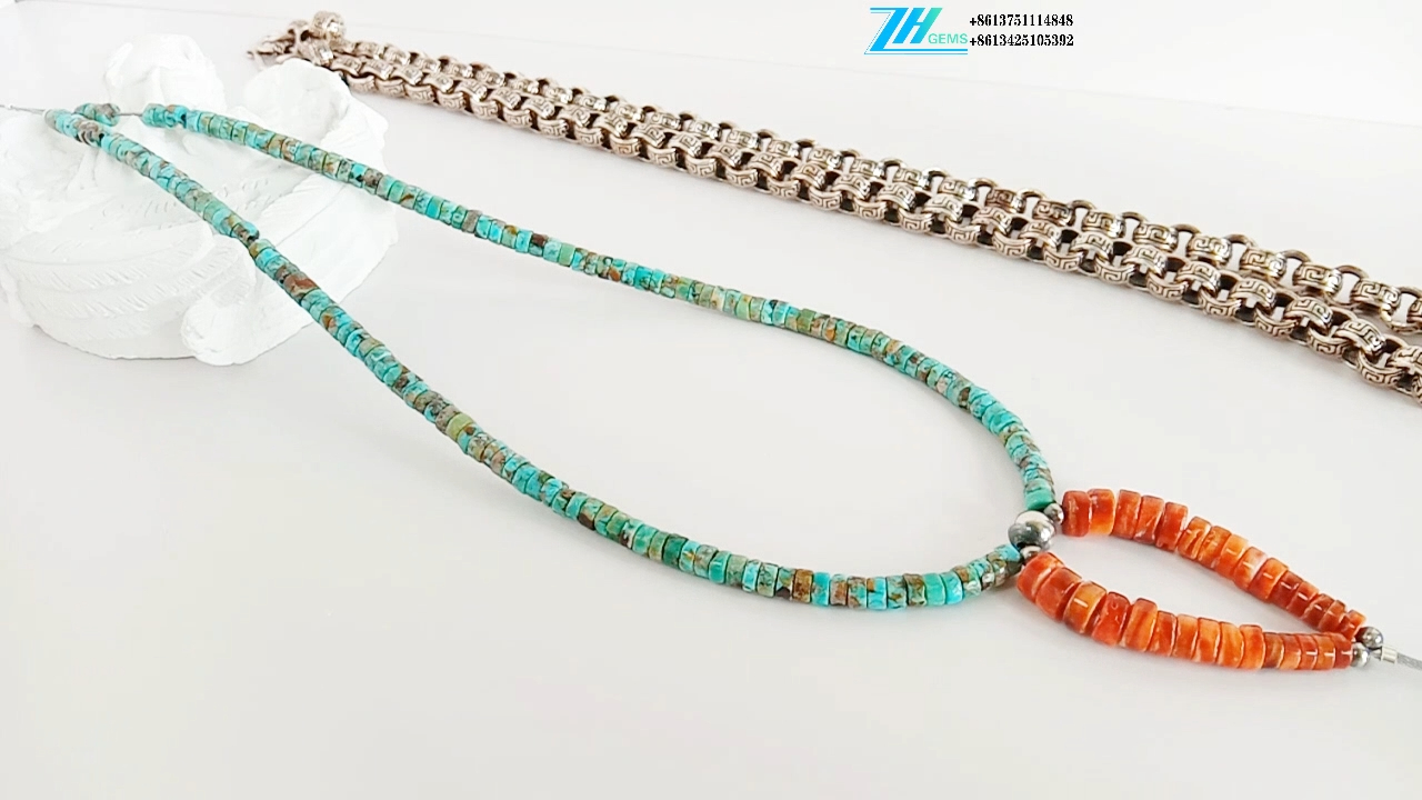 Gümüş muncuqlarla gözəl firuzəyi Heishi boyunbağı 9