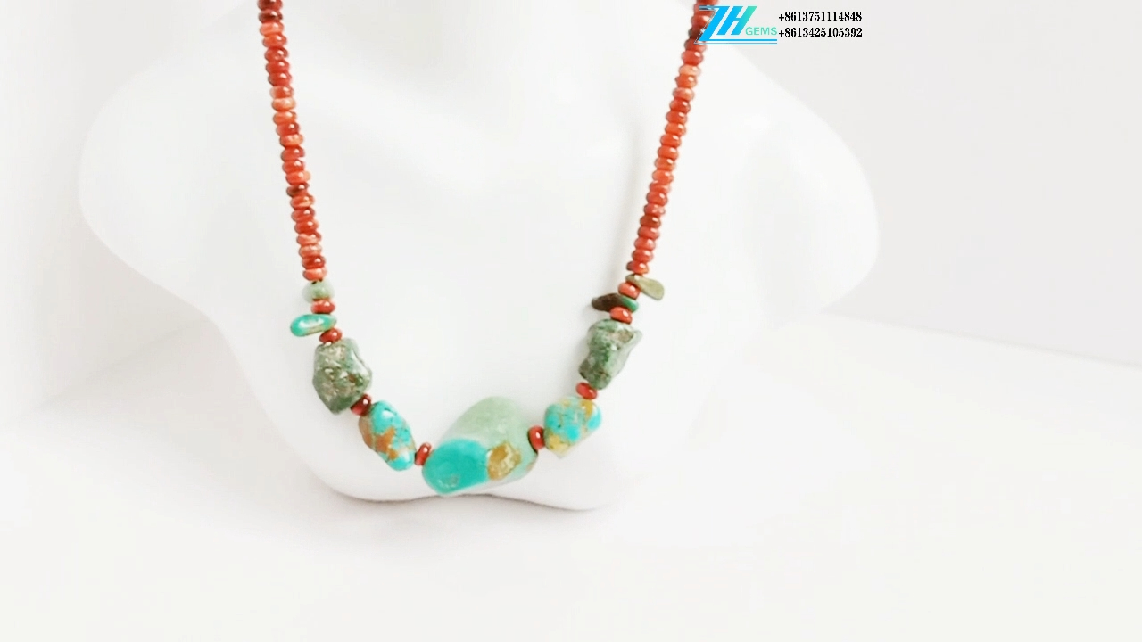 Gemstone Beads Natural Turquoise and spiny genuine jewellery  handmade necklace 9