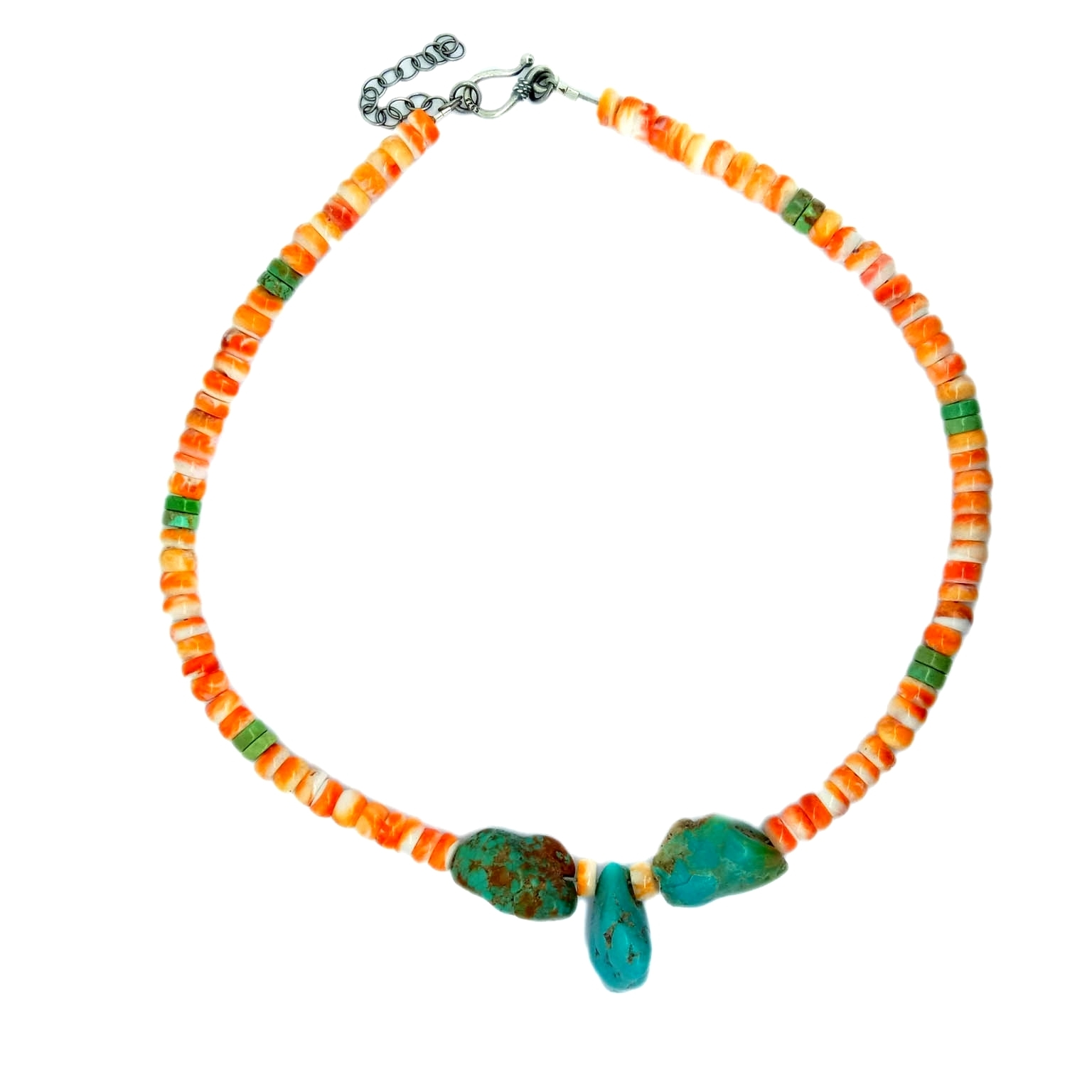 Natural Turquoise and spiny 925 Sterling Silver Necklace Rounded Beads Turquoise Necklace 1