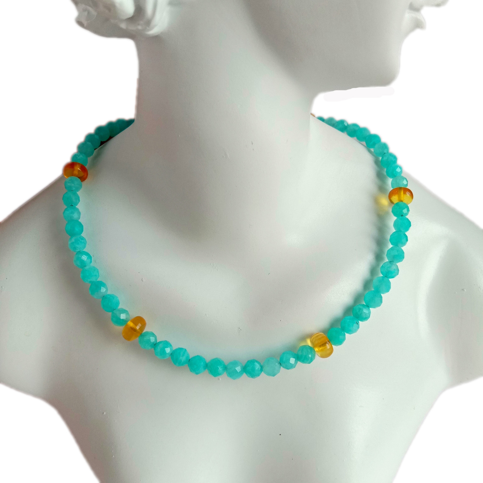 천연 보석 수제 호박과 아마조나이트 목걸이 14