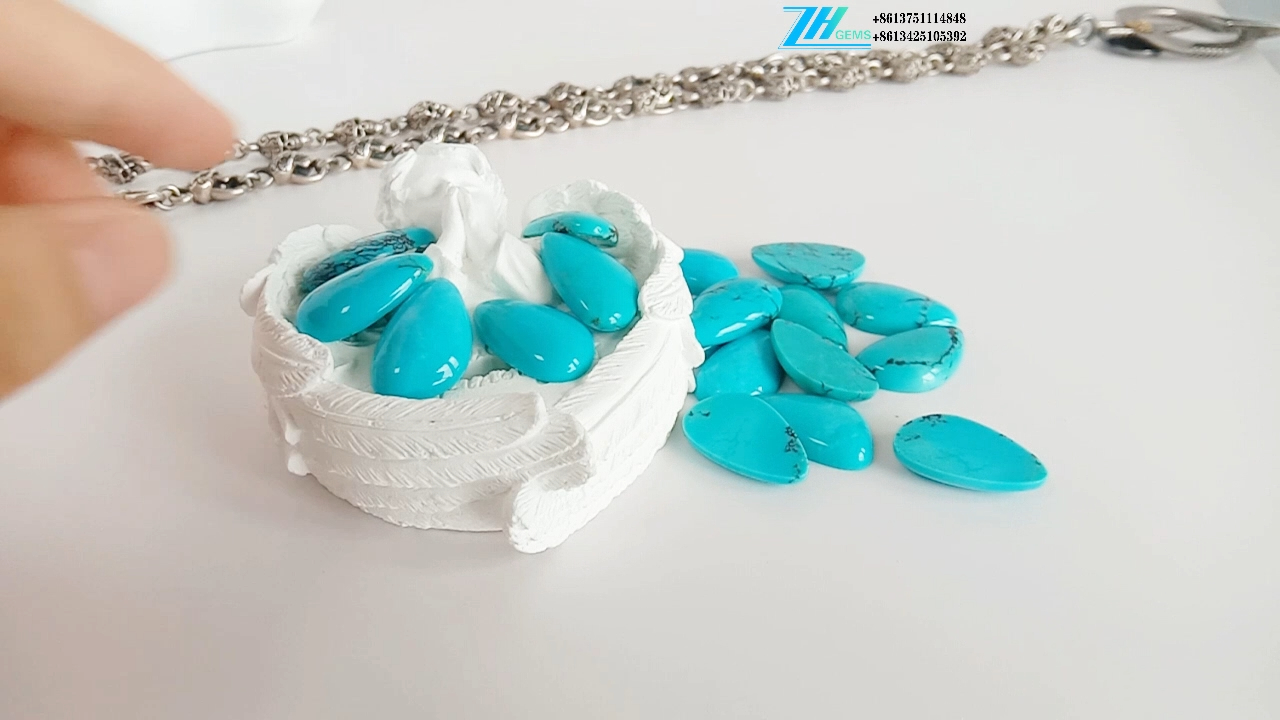 天然綠松石橢圓形校準凸圓形可用 9