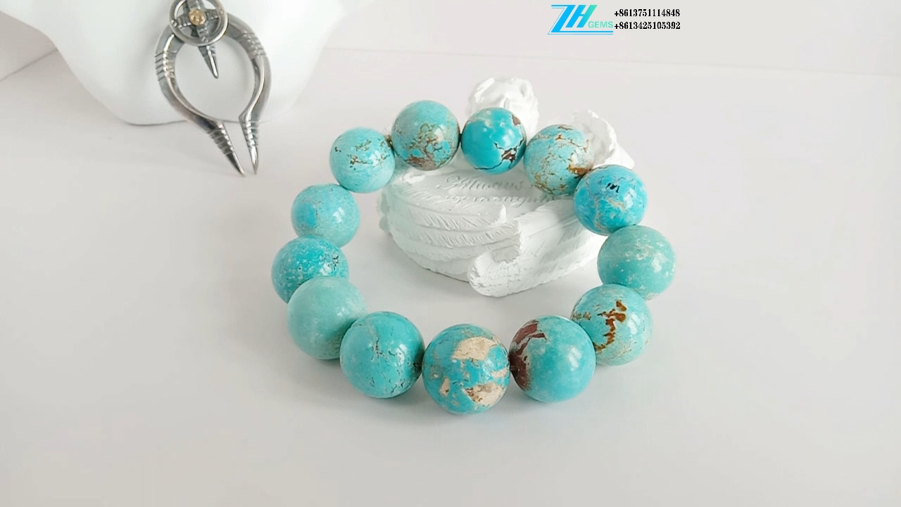 Turquoise 15mm Blue Bead Kalung Bulat Turquoise Bead 12
