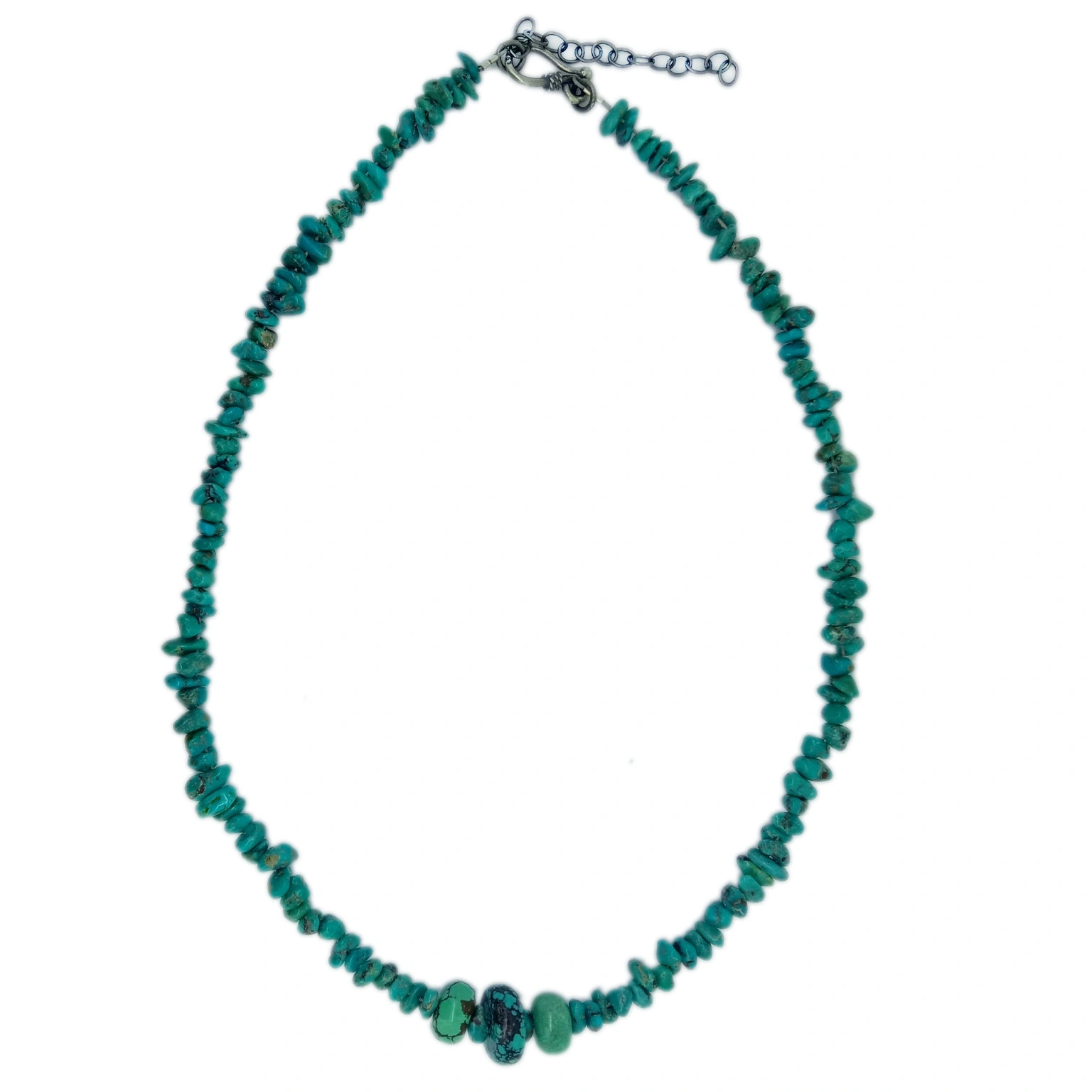 በእጅ የተሰራ የተፈጥሮ Turquoise 925 ስተርሊንግ ሲልቨር የአንገት ሐብል ዶቃ ጌጣጌጥ የድንጋይ ሐብል 1