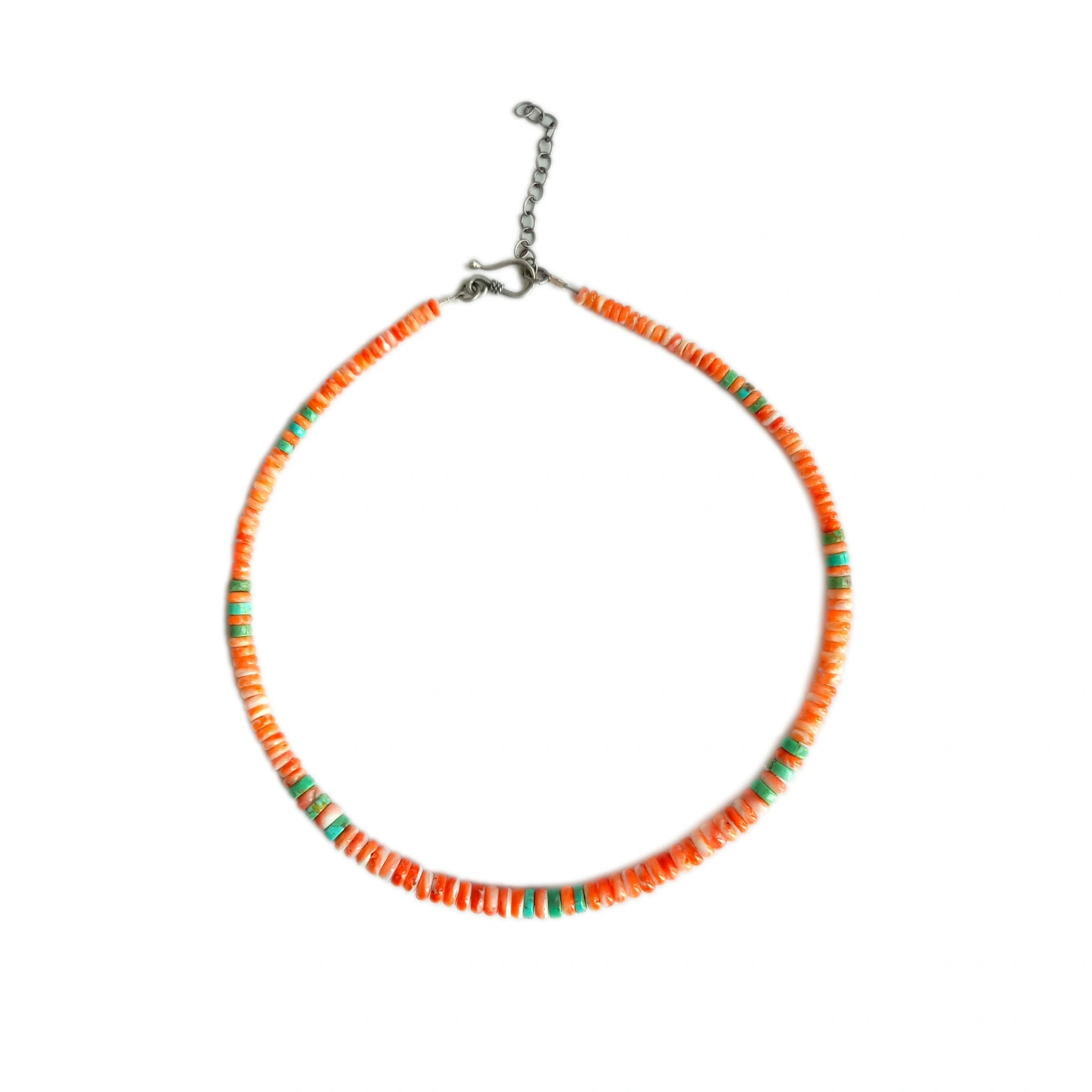 អង្កាំធម្មជាតិ Spiny Oyster និង Turquoise Beads ប្រវែង 16 Inches អង្កាំគុណភាពខ្ពស់ 1