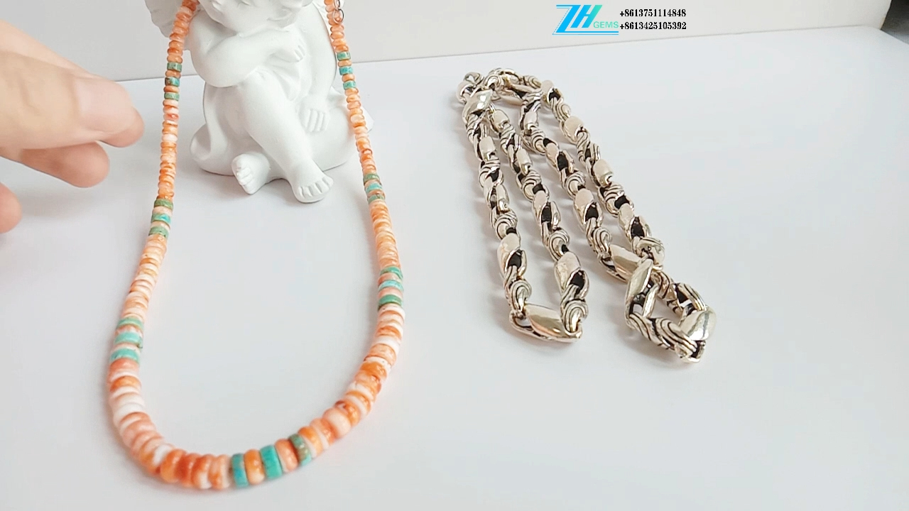 Prirodne bodljikave kamenice i tirkizne perle dužine 16 inča Perle izvrsne kvalitete 15