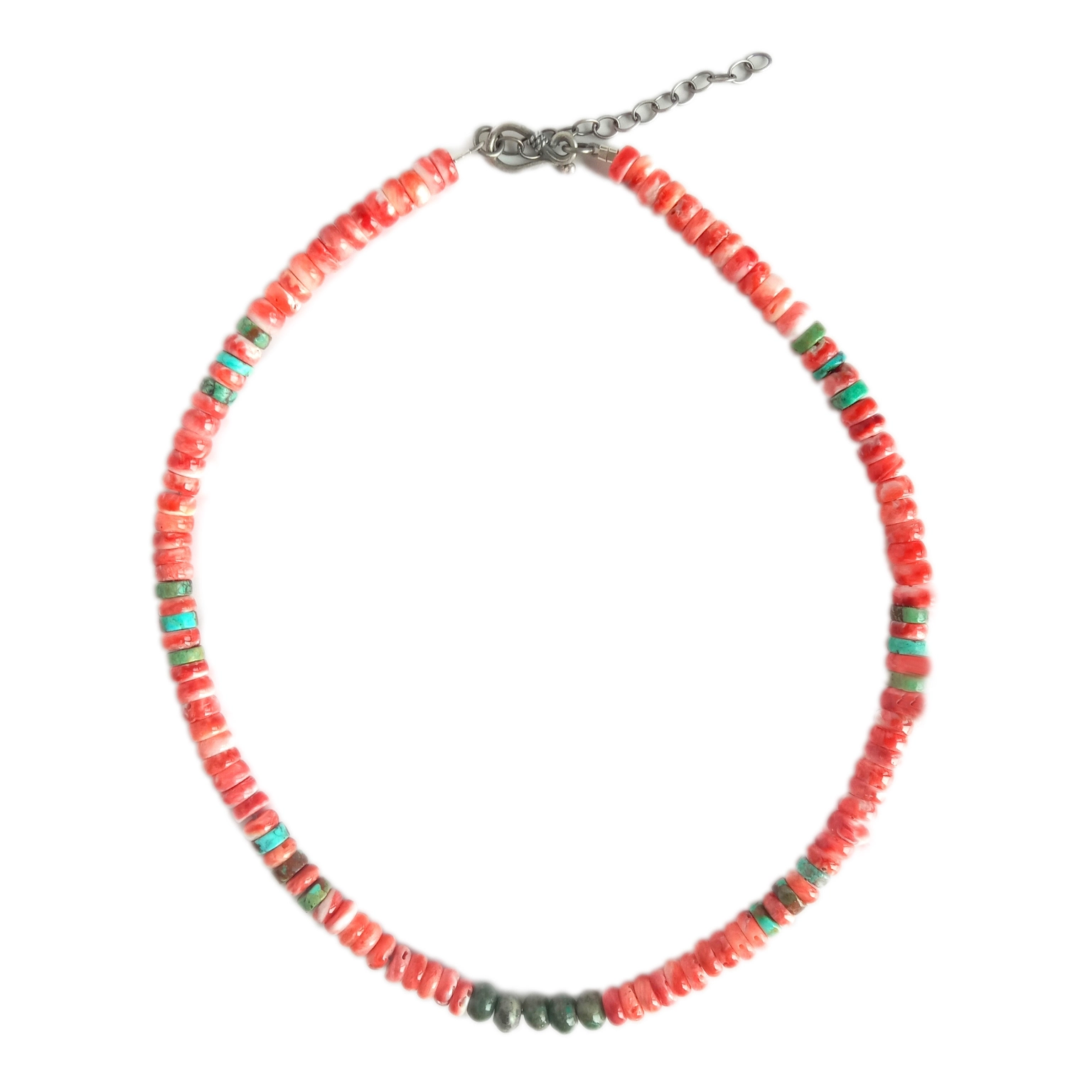 Natural 16 inches turquoise and Spiny Oyster 925 Sterling Silver necklace 1