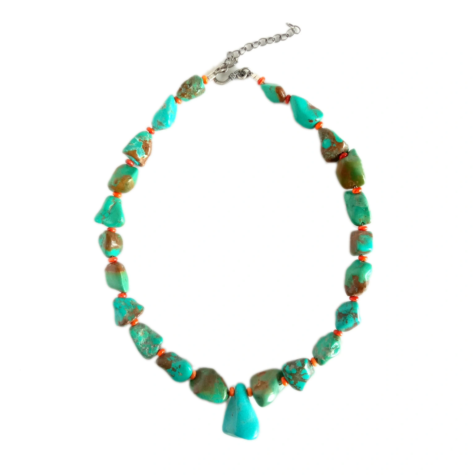 Southwestern Style Multi Strand Natural Turquoise Necklace with 925 Sterling Silver 1