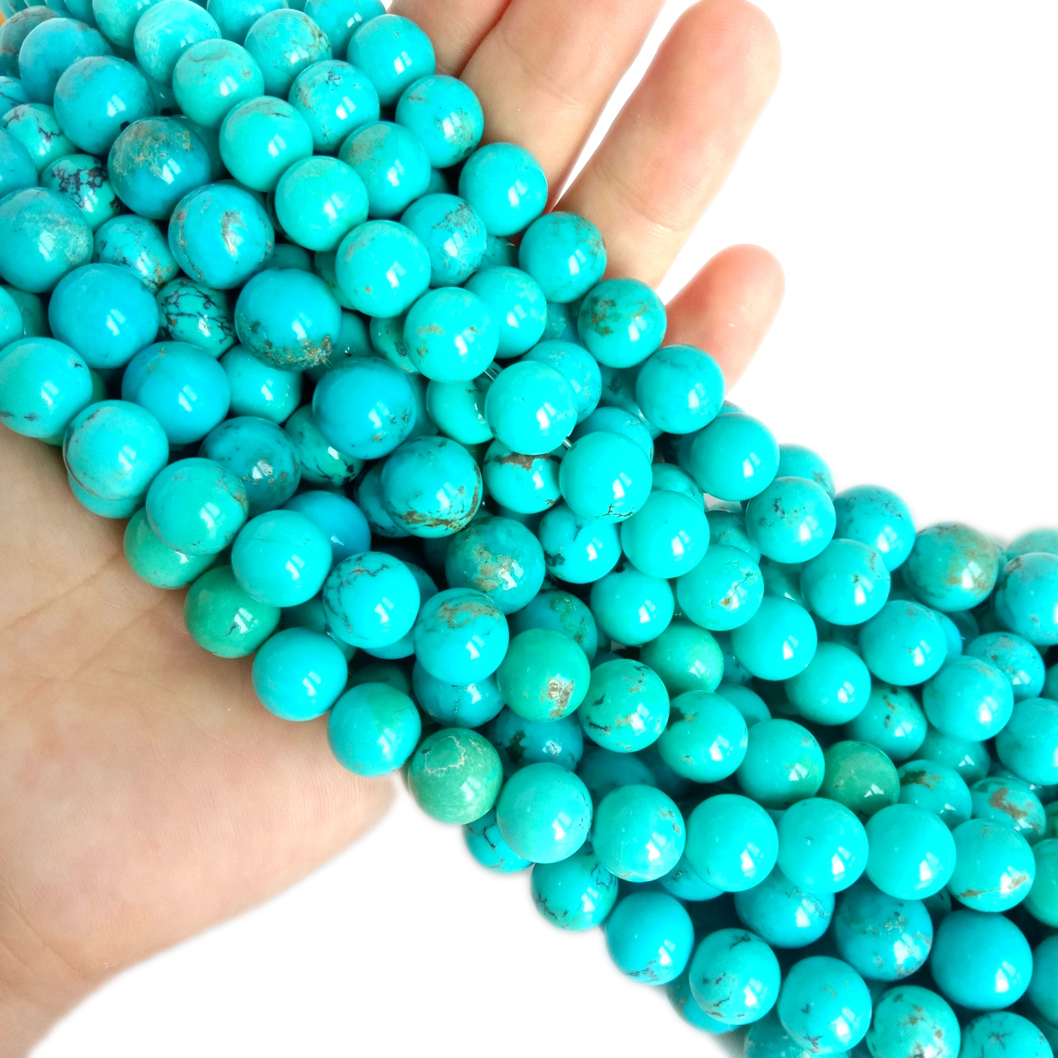 טערקווויז קייַלעכיק קרעלן בלוי טערקווויז גלאַט קרעלן 8 מם טערקווויז קרעלן 16 אינטש שנירל 18