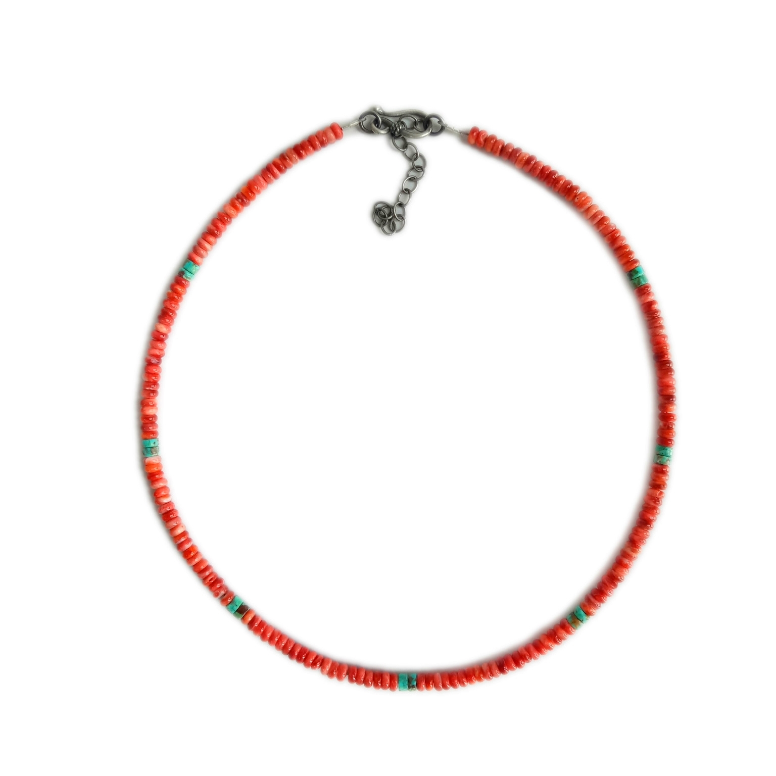 Natural Turquoise and  Spiny Oyster  925 Sterling Silver Necklace 14