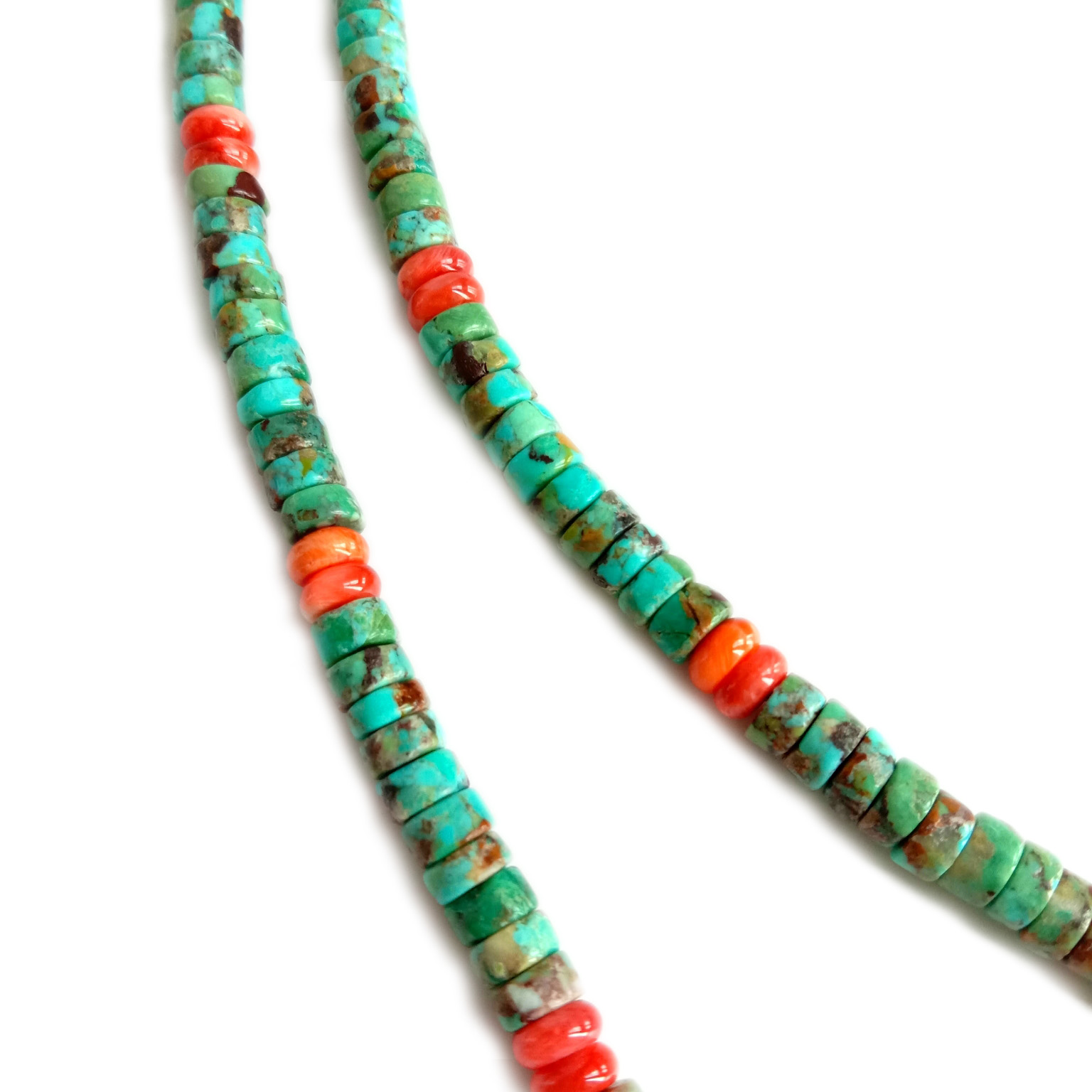 Turquoise Heishi ug Spiny Oyster Turquoise 925 Sterling Silver Necklace Natural nga Kwintas 15