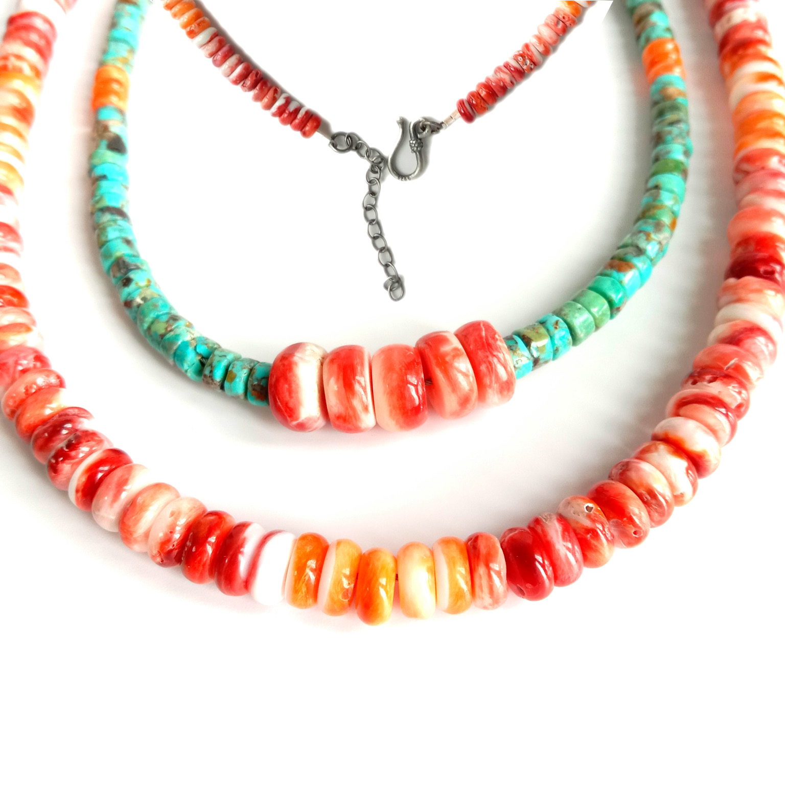 د طبیعي سپینې اویسټر شیل مالا 925 سټرلینګ سلور نارنجي رنګ د لوړ کیفیت سپین سیپی هار 14