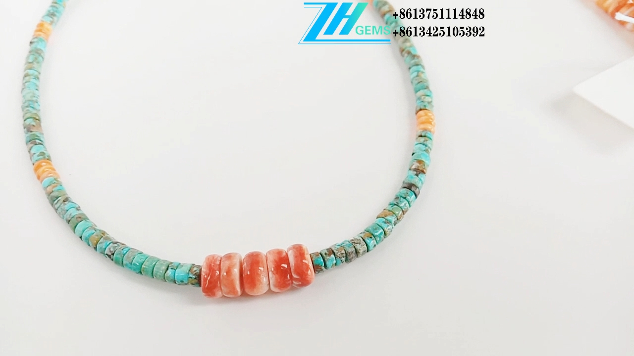 925 純銀天然刺牡蠣和綠松石珠寶珠高品質項鍊 9