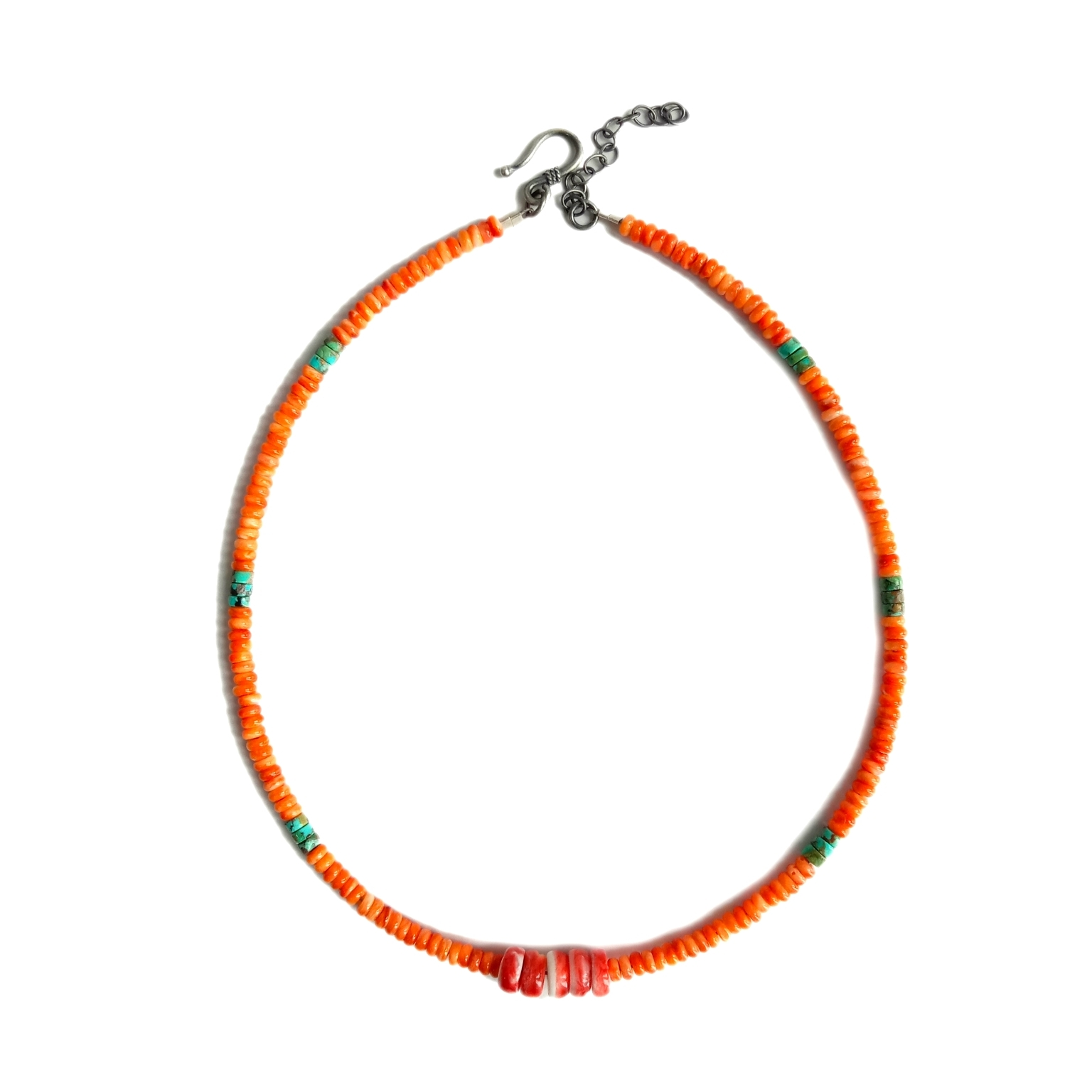 925 Sterling Silver 16 អ៊ីងធម្មជាតិ turquoise និង Spiny Oyster necklace 1
