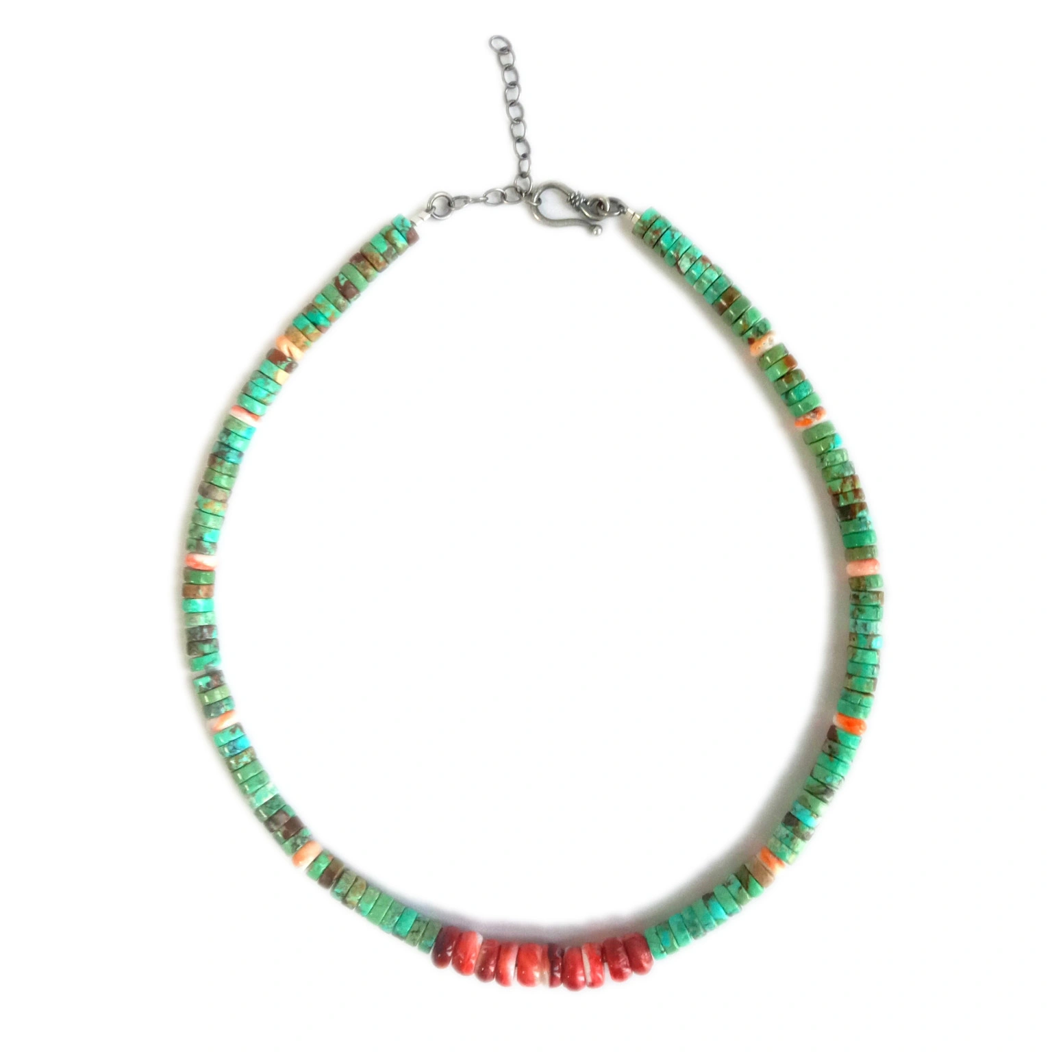 925 Sterling Silver Turquoise and spiny oyster 16 inch gemstone necklace 1