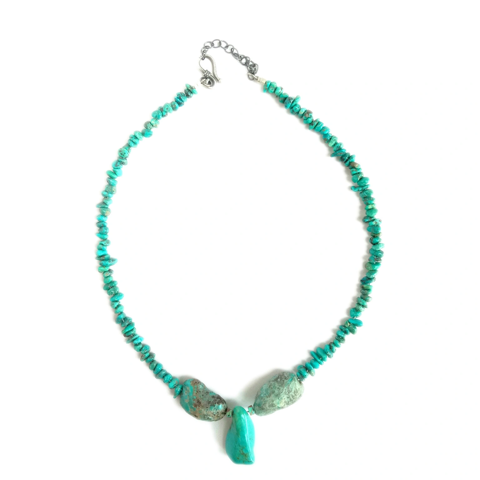 ខ្សែកអង្កាំធម្មជាតិ Turquoise ជាមួយ Turquoise 16 អ៊ីញ 925 ប្រាក់ Sterling 1