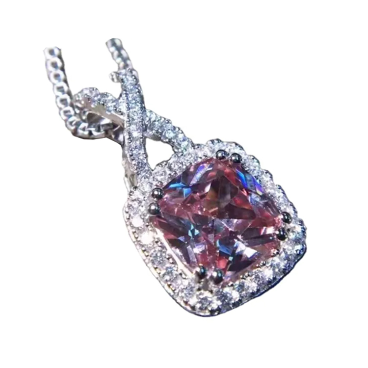 Ametist og Diamond Halo hengiskraut 1