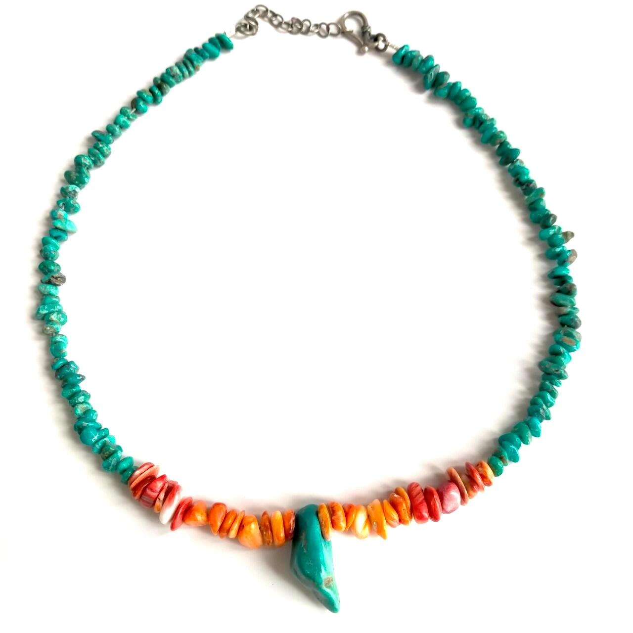 Multicolor Spiny Oyster Natural Turquoise nugget 925 sterling silver necklace 1