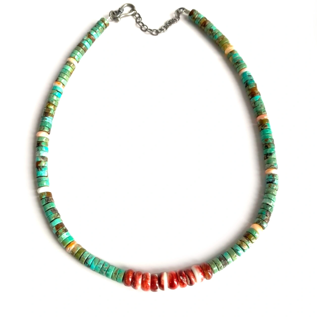 Beautiful Natural Turquoise &amp; Spiny Oyster Heishi Necklace 1