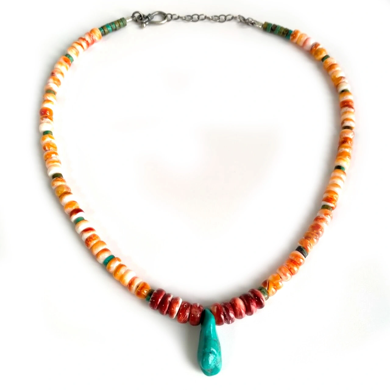 Southwestern style spiny oyster and turquoise necklace 1