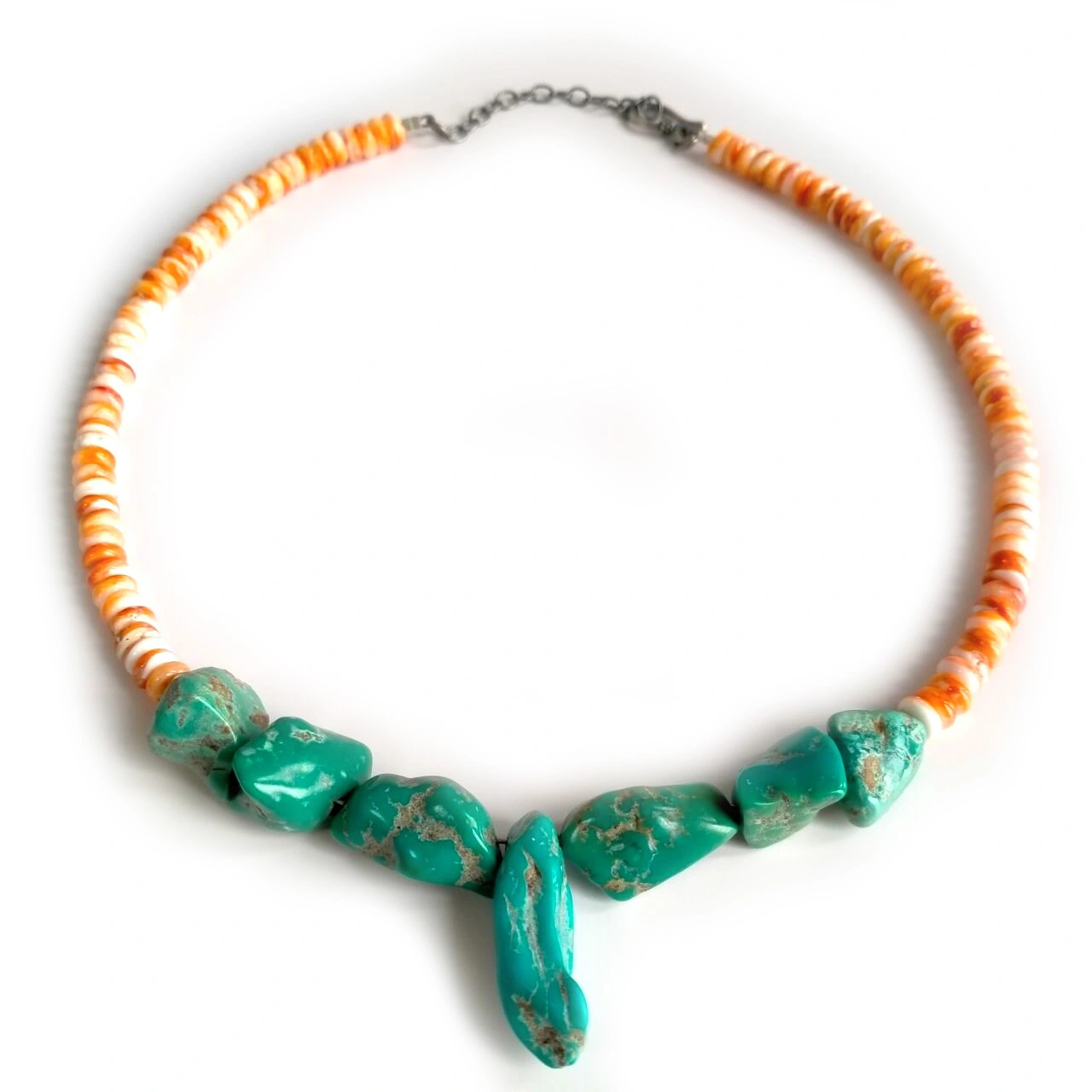 Spiny Oyster Shell Bead Necklace ជាមួយ Nurset Turquoise ធម្មជាតិ 1