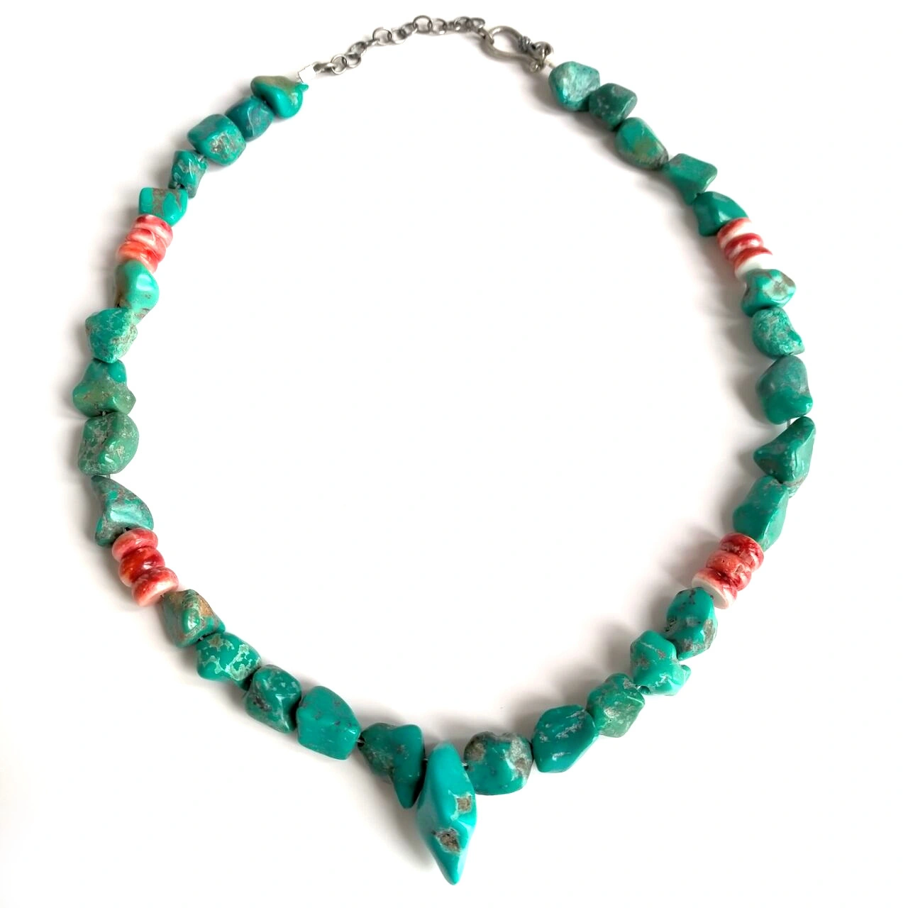 925 Sterling Silver and Turquoise Nugget Spiny Oyster necklace 1