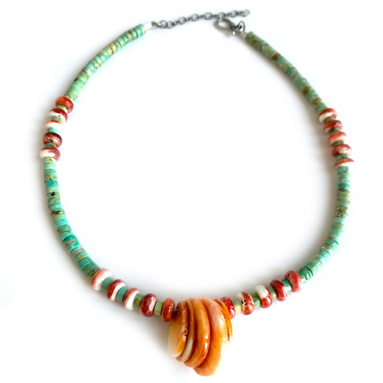 Spiny Oyster Shell Turquoise Necklace Hand Braided Beads Pendant Necklace 1
