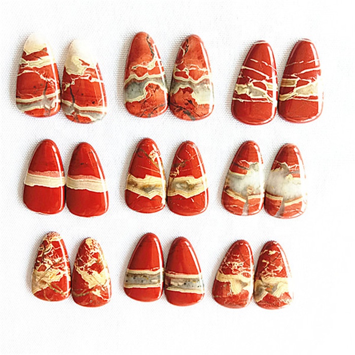 د سره ډبرې کابوچون جوړه مخلوط شکل د قیمتي ډبرو جوړه لوز کابوچون د غوږو ګاڼو لپاره فلیټ شاته ډرل شوی کابوچون 1