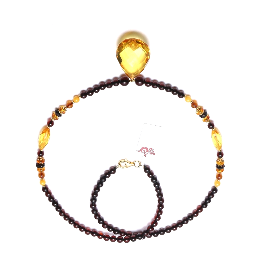ナチュラル 6mm アンバー ジェムストーン ネックレス ミックスカラー ハンドメイド ジュエリー アンバー ネックレス 14