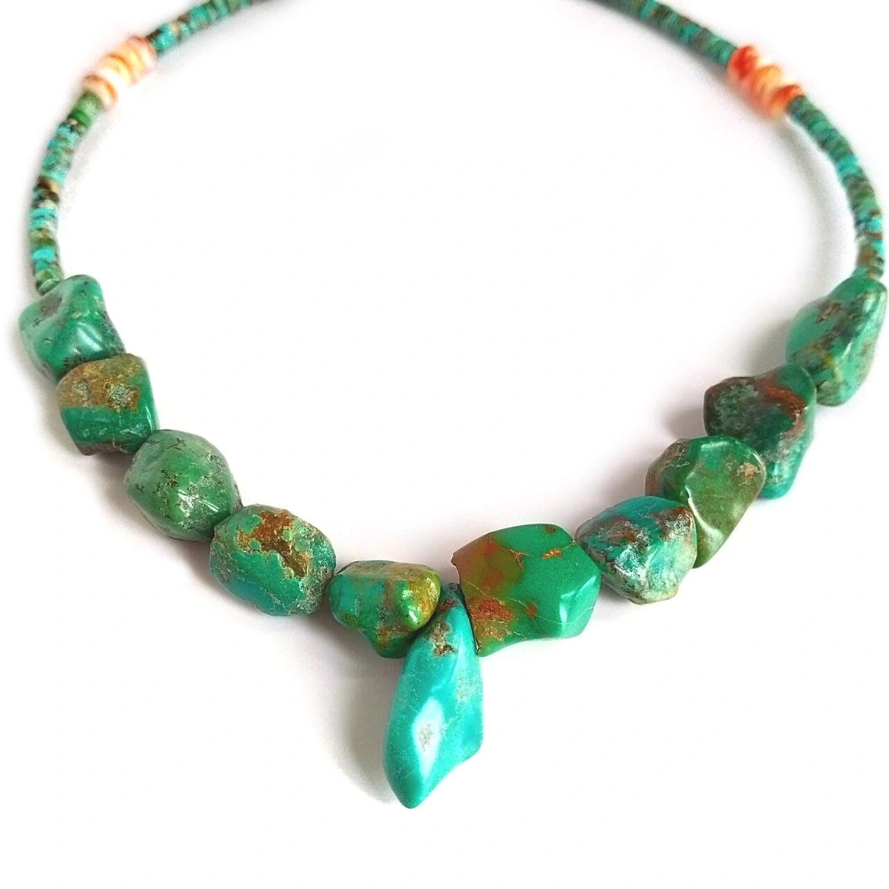 ខ្សែកបុរាណ ឬបុរាណ Turquoise Nugget Spiny Necklace 1