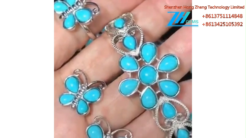 டர்க்கைஸ் ஜெம்ஸ்டோன் வளையல் ஸ்டெர்லிங் 925வெள்ளி போஹோ மோதிரம் 9