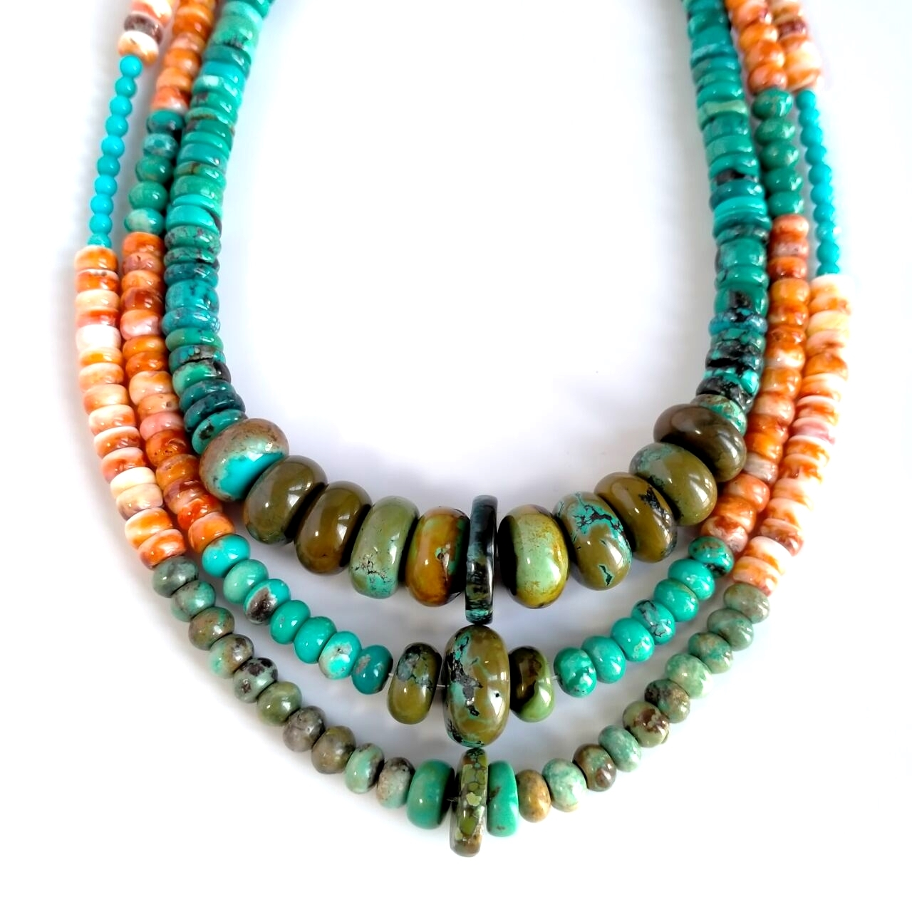 925 Sterling Silver Graduated Green Turquoise Spiny Oyster Bead Necklace 16 អ៊ីង 1