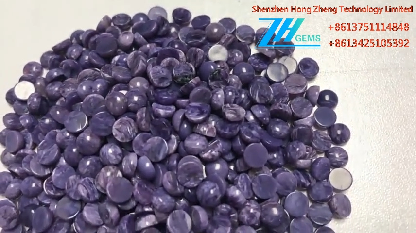 100% നാച്ചുറൽ പർപ്പിൾ ചാറോയിറ്റ് വൃത്താകൃതിയിലുള്ള ഫ്ലാറ്റ് ബാക്ക് കാബോകോൺ 8