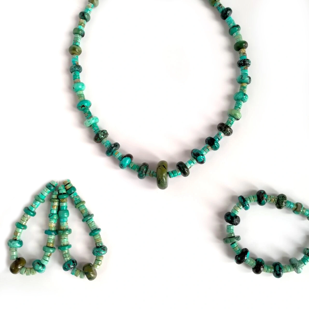 Natural Turquoise Smooth Heishi Beads Tyre Beaded Jewellery Set 1