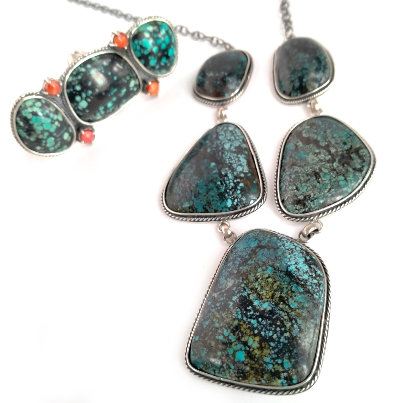 ខ្សែកប្រាក់ Sterling 925 គ្រឿងអលង្ការ Cabochon Cross Pendant ពណ៌ខៀវ 15