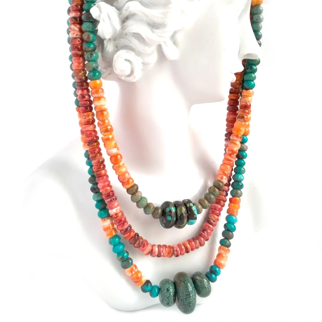 Natural Turquoise rondelle beads perfectly matched with Orange Spiny oyster 1