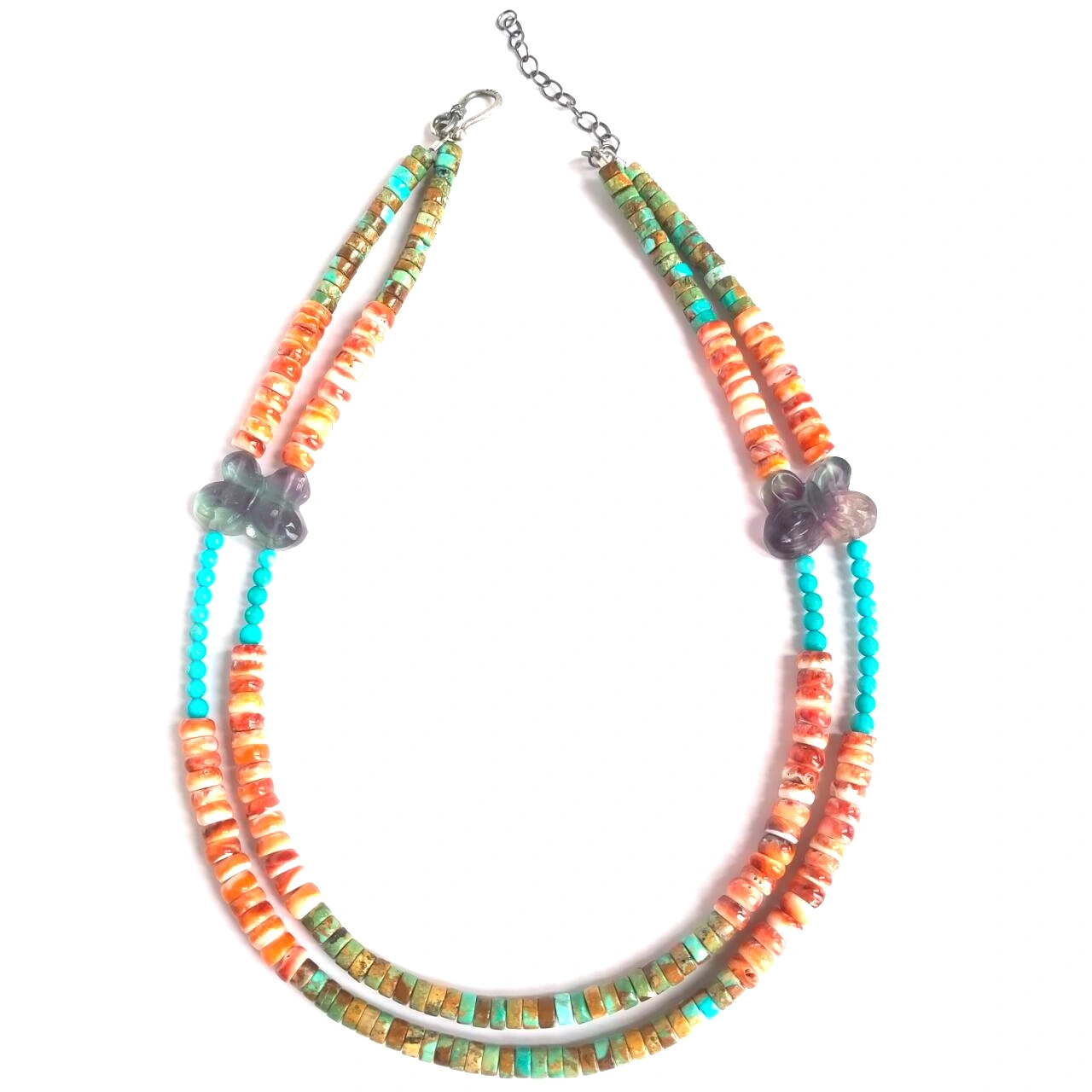 Heishi Turquoise និង Spiny Oyster Necklace ពិតប្រាកដ 925 sterling silver 1