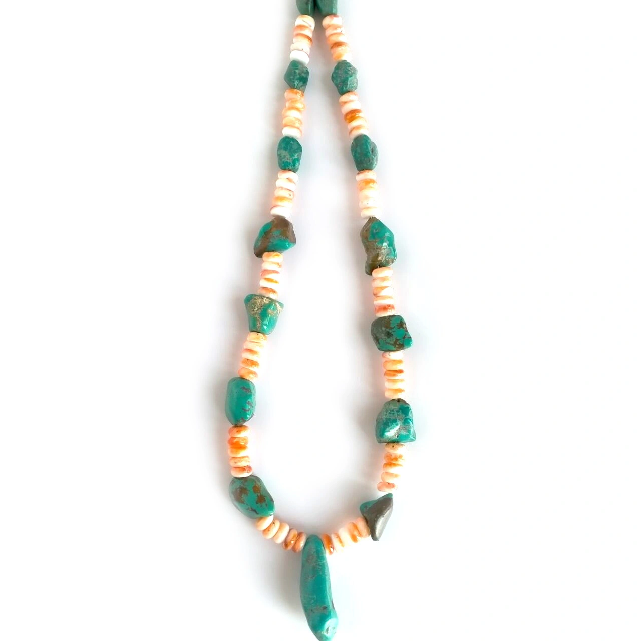 Nugget Turquoise ធម្មជាតិជាមួយនឹងខ្សែក Spiny Oyster Beaded Necklace 1