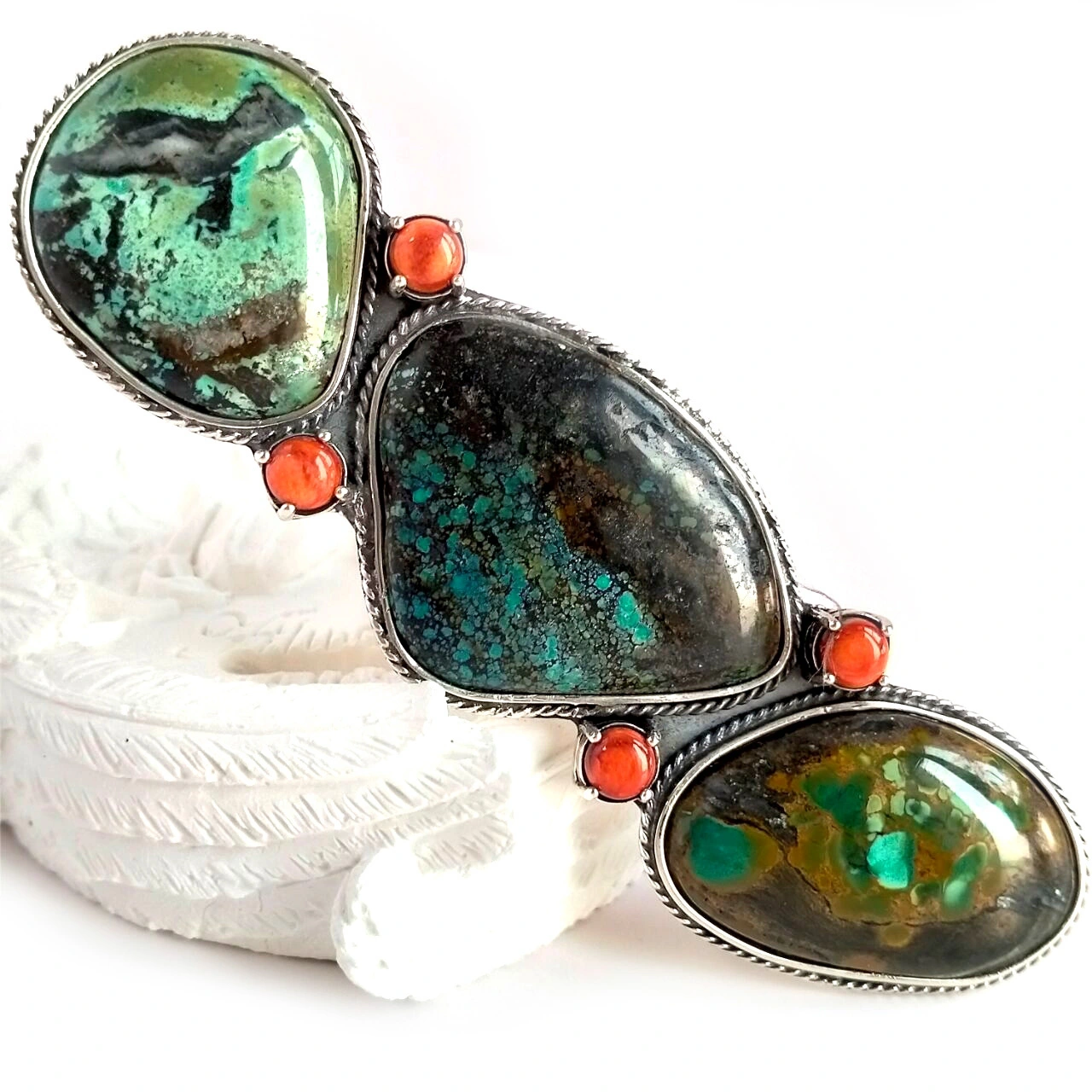 Spiny Turquoise Ring 925 Silver Sterling Long Gemstone Stone Ring 1