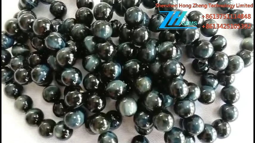 Bracciale in ochju di tigre blu naturale Perline di forma tonda Liscia 8