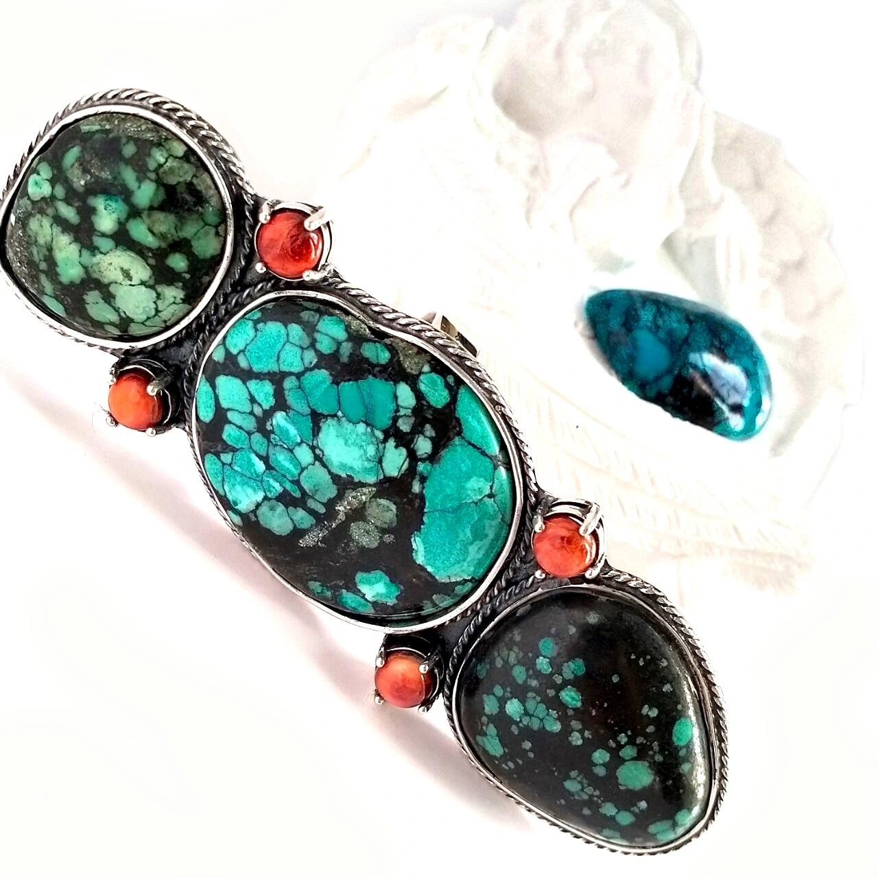 Spiny Oyster Turquoise Ring 925 Sterling Silver Handmade 1