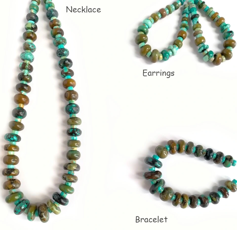 Útskrifaðist Rondelle Natural Turquoise&amp; Sterling silfur hálsmen 16'' langt 1