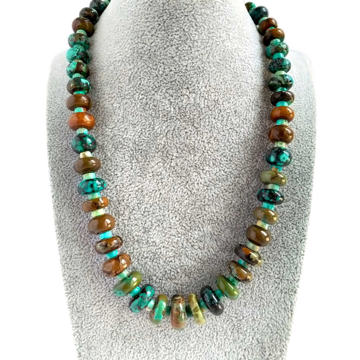 Graduated Rondelle Natural Turquoise & sterling Silver Necklace 16'' Long 15