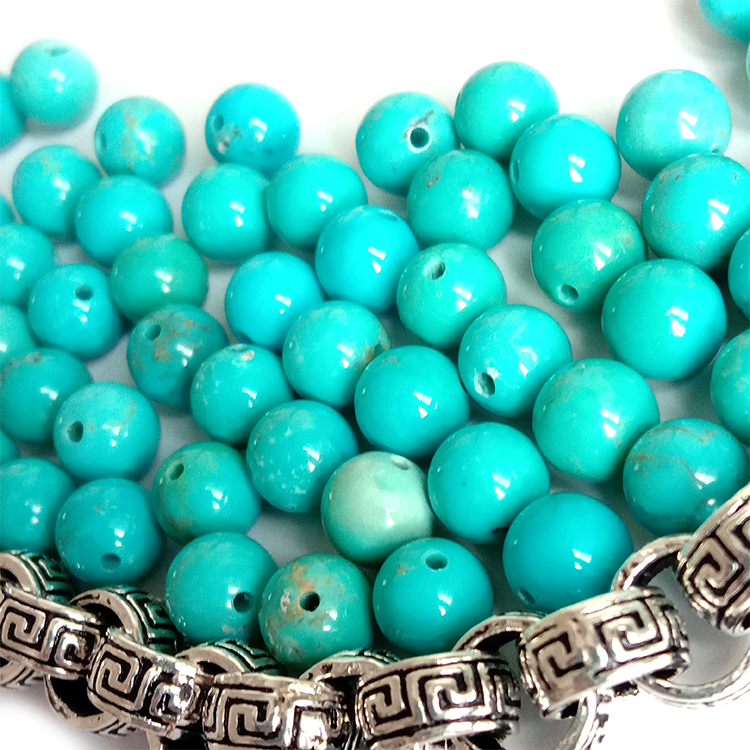 Pirus alam ngagurilap manik buleud Alam Turquoise Lulus Manik Strands Bulat 18