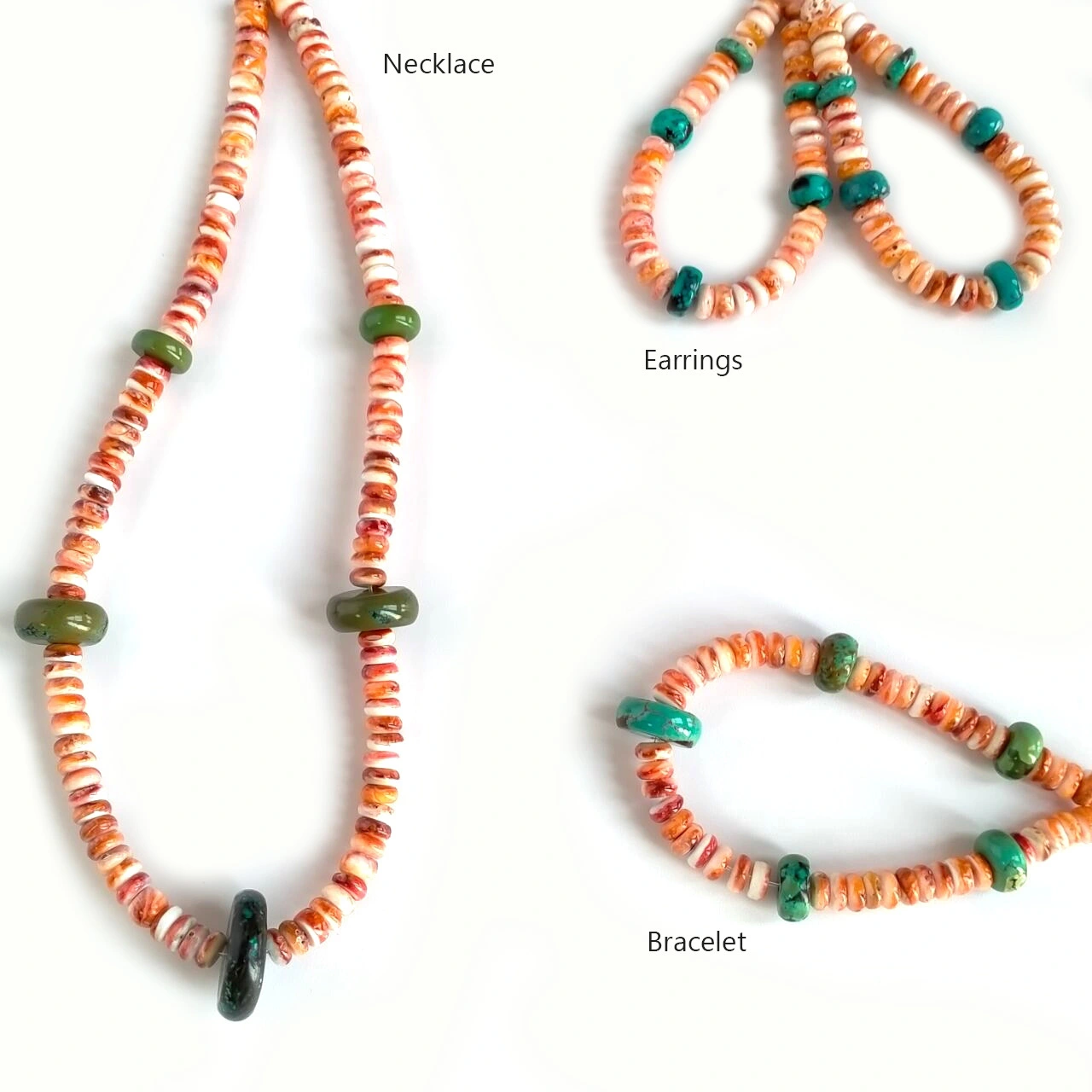 ខ្សែក Turquoise និង Spiny Oyster Shell Copper 925 Sterling Jewelry Set 1