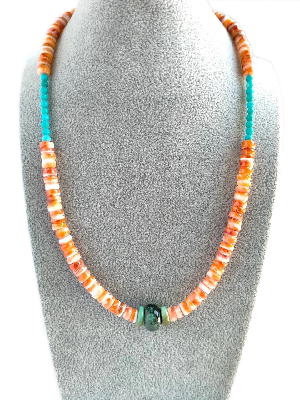 Turquoise និង Spiny Oyster Choker Necklace ជ្រើសរើសពណ៌ទឹកក្រូច និងខៀវ 1