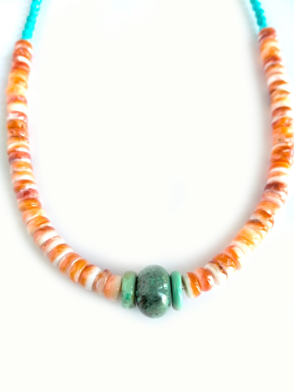 Mkufu wa Choker wa Turquoise na Spiny Oyster Chagua kutoka kwa Chungwa na Bluu 16