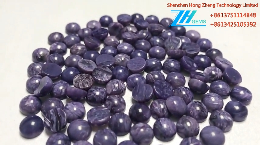 இயற்கையான சாரோயிட் ரத்தினம் சுற்று பிளாட்பேக் வண்டி கபோச்சோன் 8