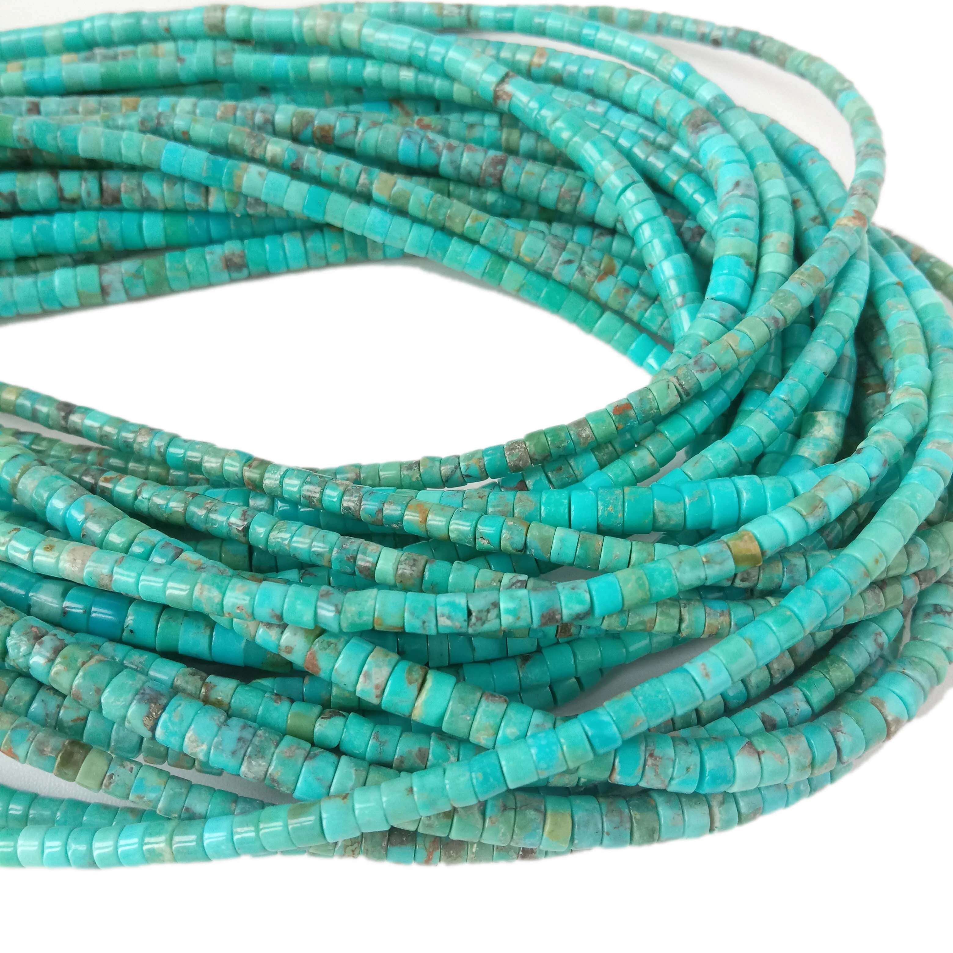 ពណ៌ខៀវធម្មជាតិ 4mm Turquoise Heishi Stones ផលិតគ្រឿងអលង្ការ Turquoise Beads ពិតជាត្បូង 1